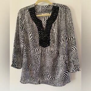 Cato Women Black & White Tunic Blouse 3/4 Sleeve XL